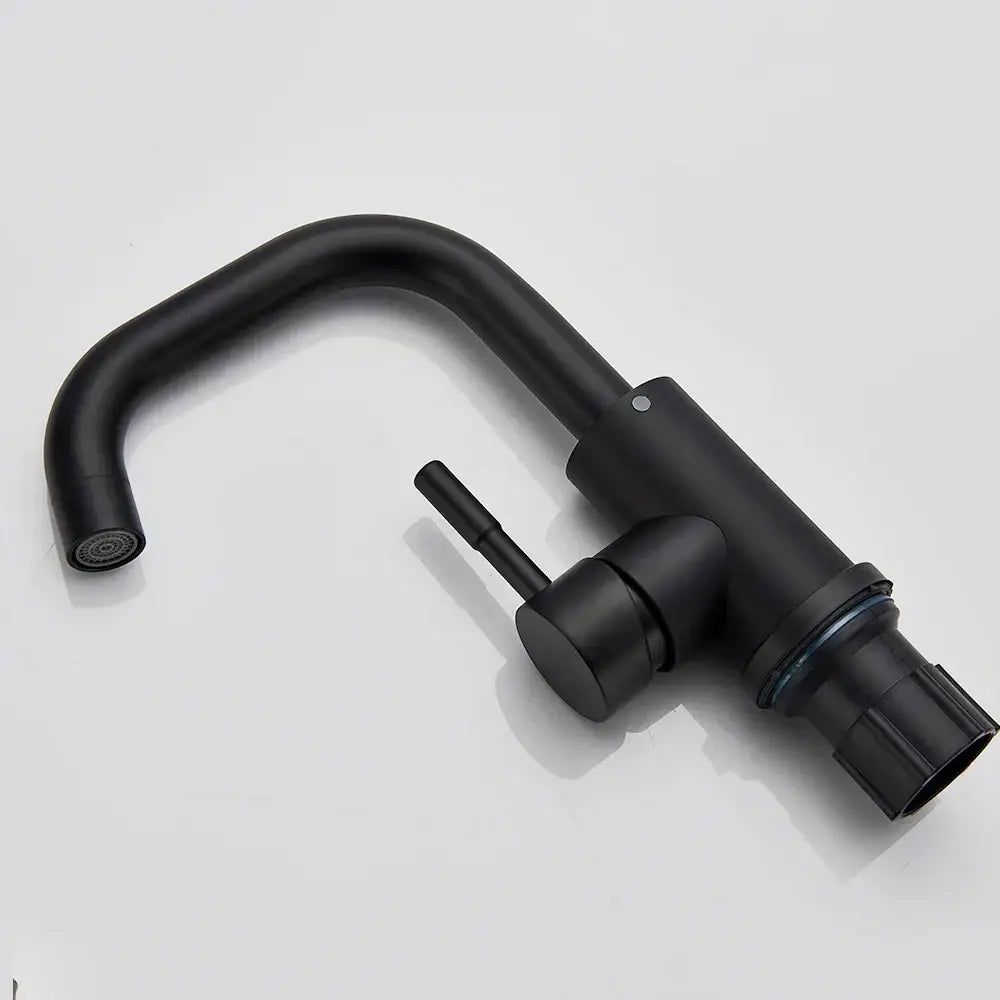 Modern matte black basin faucet with curved spout and single lever handle by decorbites black basin for bathroom sink