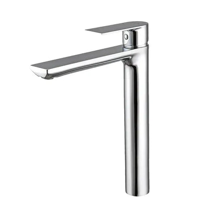 Modern chrome-finished single-handle basin faucet with ceramic valve core and sleek short tap styles for bathroom use