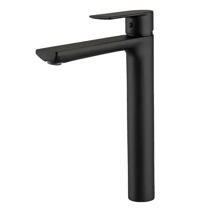 Modern matte black basin faucet with ceramic valve core and short tap style in a sleek minimalist design