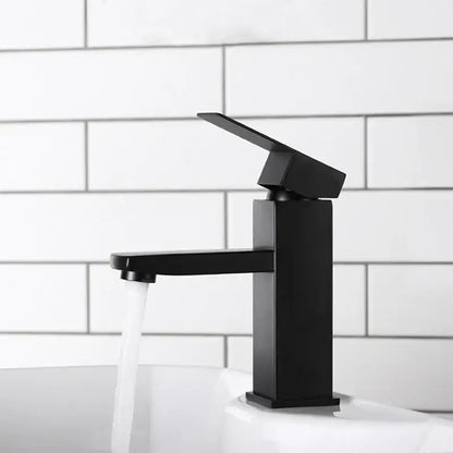 Modern matte black basin faucet with angular design and single lever handle by decorbites black basin faucet