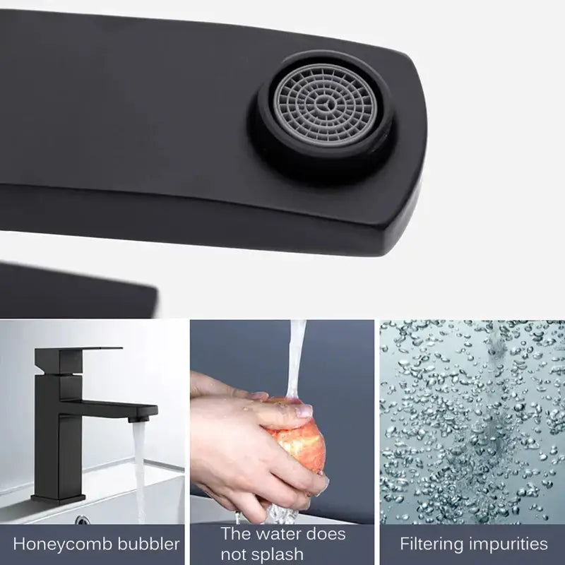Modern matte black basin faucet with single handle mixer and honeycomb bubbler design by decorbites black basin faucet