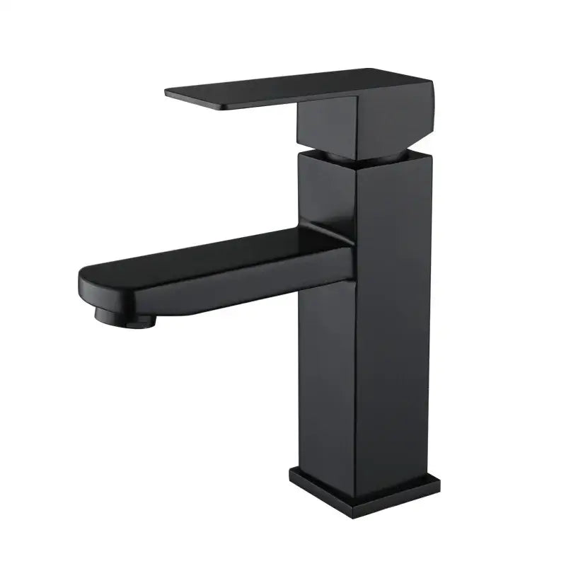 Modern matte black basin faucet with geometric blocky design and single handle mixer for bathroom decorbites black basin