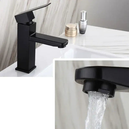 Modern matte black basin faucet with angular design and single handle mixer ideal for sleek bathroom decorbites black basin
