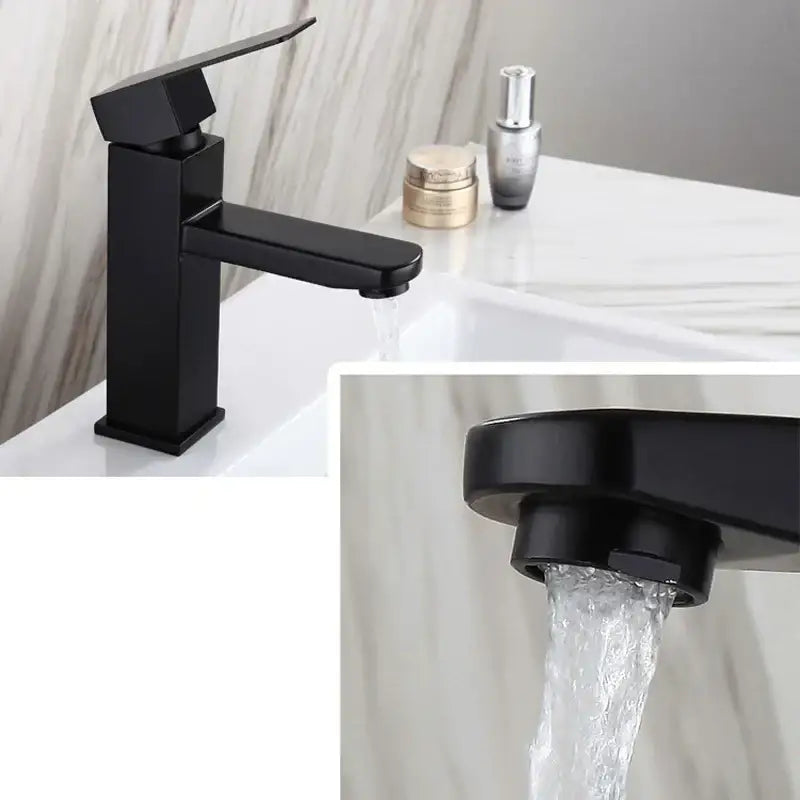 Modern matte black basin faucet with angular design and single handle mixer ideal for sleek bathroom decorbites black basin