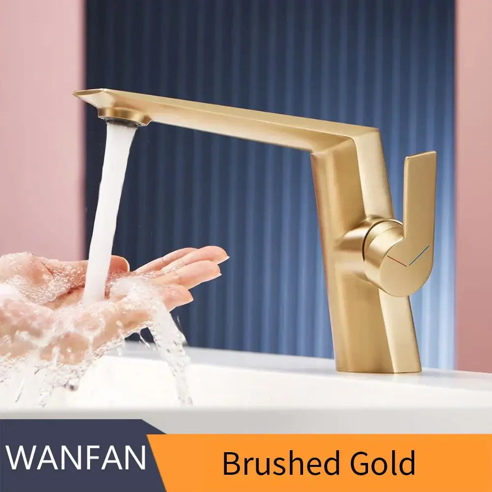 Brushed gold modern basin faucet with sleek angular design for decorbites black basin faucet bathroom use