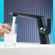 Modern matte black basin faucet with sleek angular design and single handle decorbites black basin faucet for bathroom use