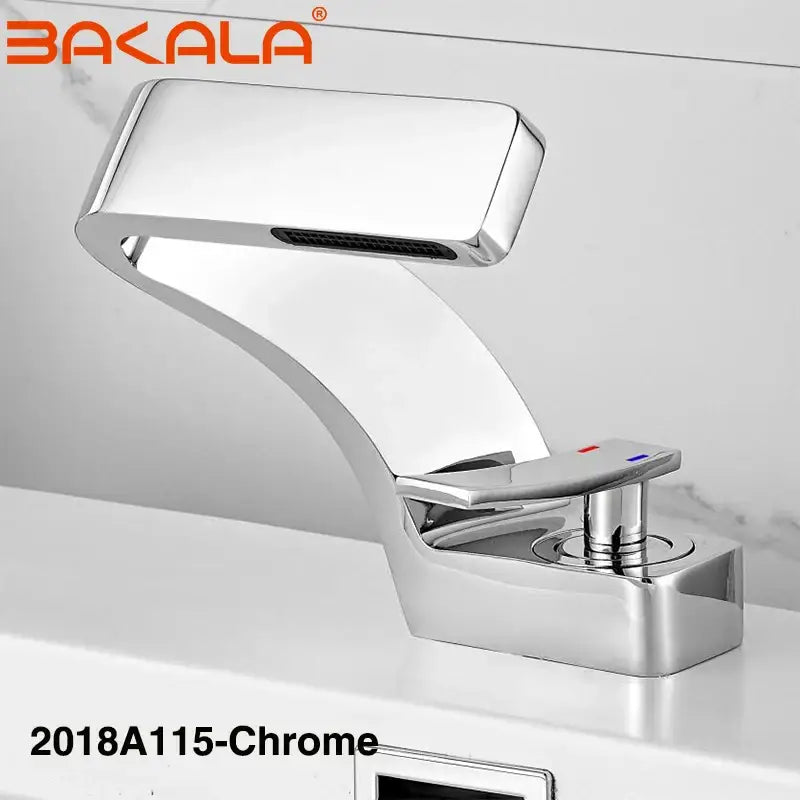 Modern matte black basin faucet with chrome finish bakala 2018a115 features sleek angular design and dual-color buttons