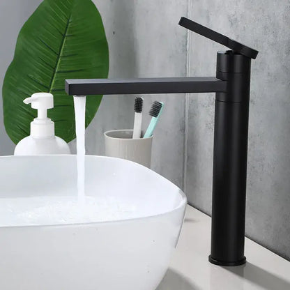 Modern matte black basin faucet with sleek minimalist design made of gold solid brass by decorbites gold solid