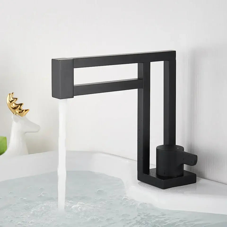 Modern matte black basin faucet with geometric minimalist design and rectangular spout for bathroom vessel sinks decorbites black basin faucet