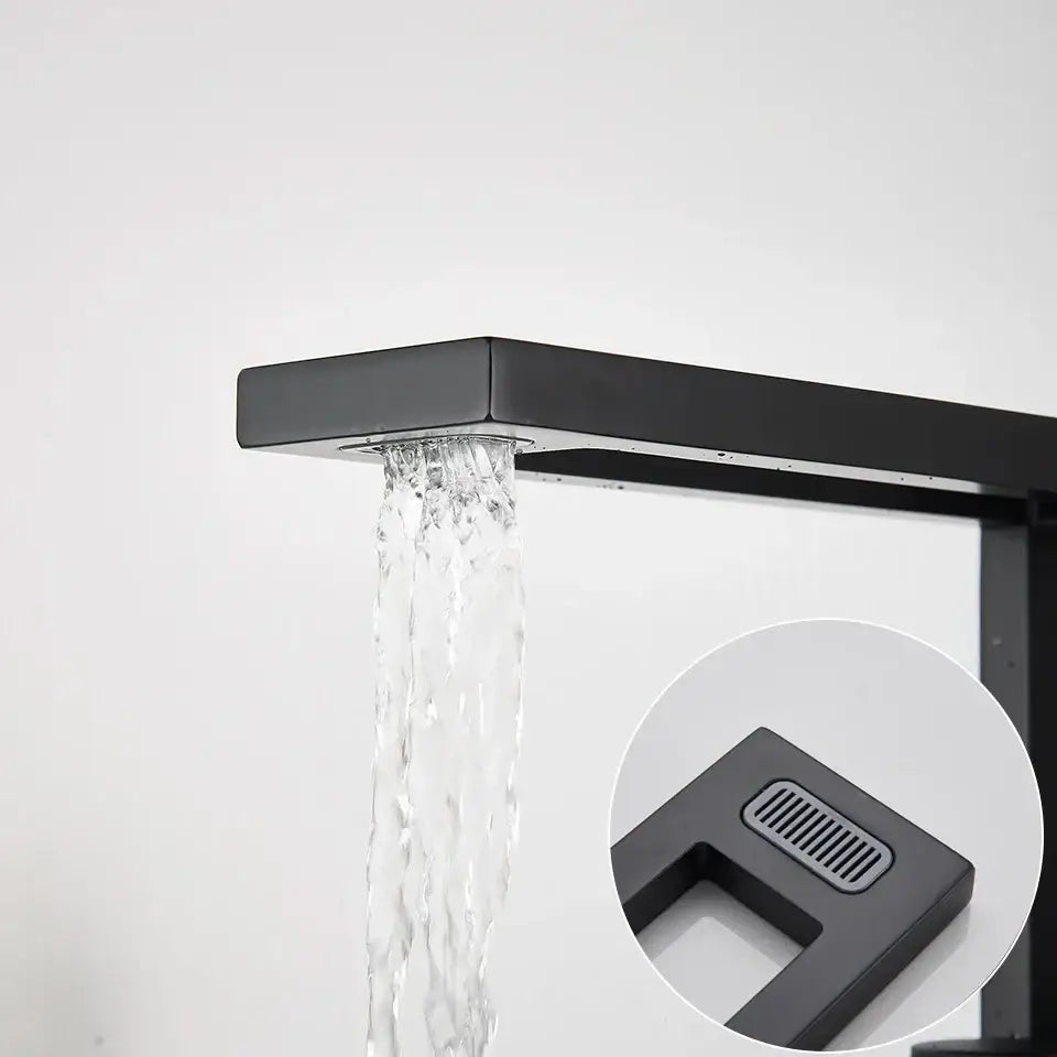 Modern matte black basin faucet with waterfall spout and rectangular design for decorbites black basin faucet use