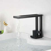 Modern matte black basin faucet with rectangular spout and waterfall design for bathroom vessel sink decorbites black basin
