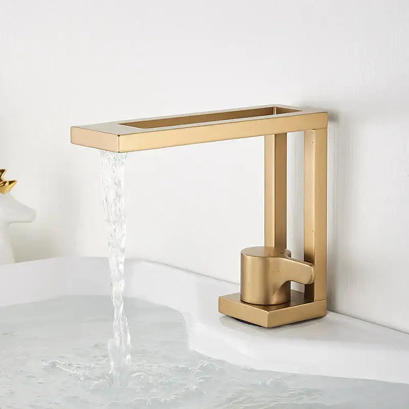 Modern gold-toned rectangular waterfall basin faucet with sleek minimalist design for decorbites black basin sink mixer