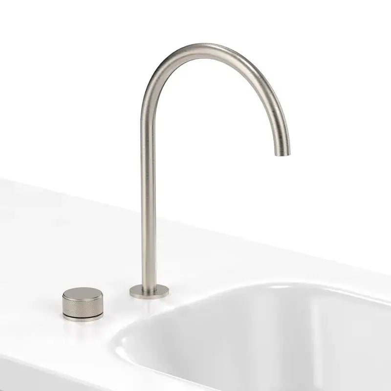 Modern brushed stainless steel basin faucet with sleek curved spout and textured handle for decorbites black basin faucet