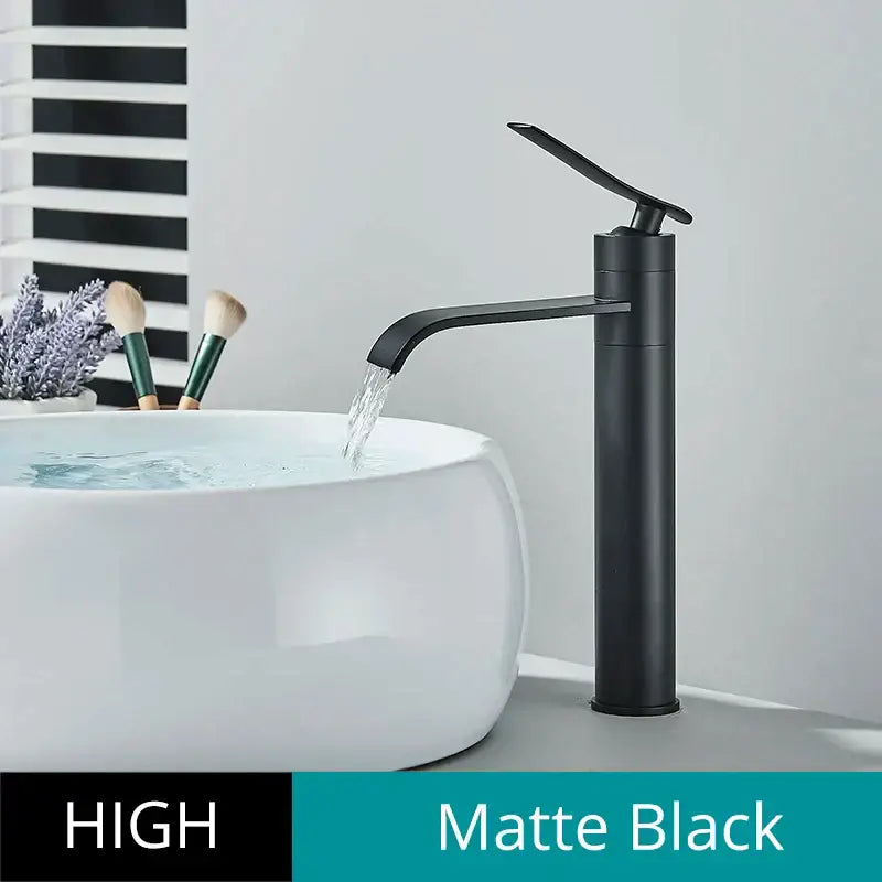 Modern matte black basin faucet mixer with high-arc curved spout and sleek design for bathroom decorbites basin faucet