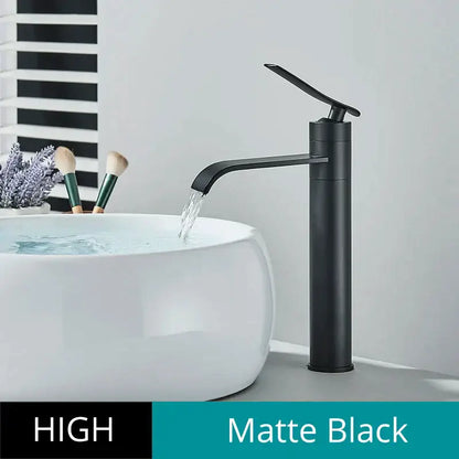 Modern matte black basin faucet mixer with high-arc curved spout and sleek design for bathroom decorbites basin faucet