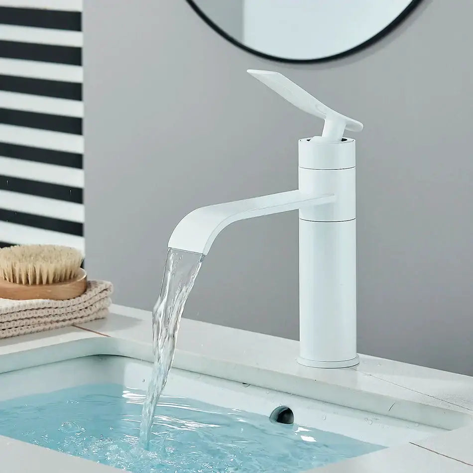 Modern matte black ceramic basin faucet mixer with sleek minimalist design and curved waterfall spout for bathroom decorbites basin faucet