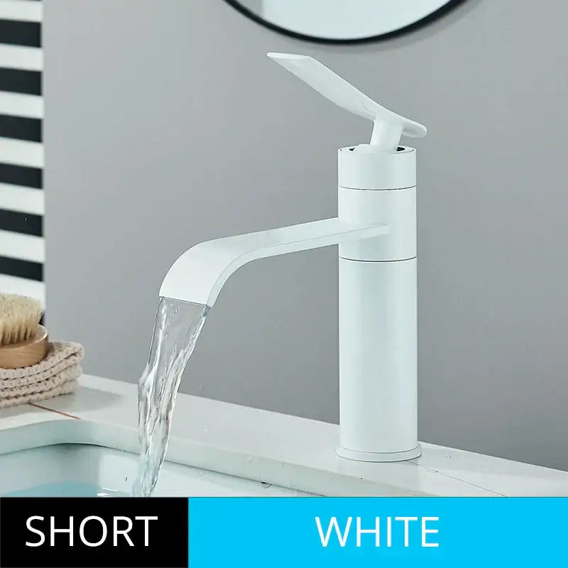 White short waterfall basin faucet with sleek modern design complementing decorbites basin faucet mixer style