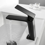 Modern matte black basin faucet mixer tap with angular design and sleek minimalist profile for bathroom use