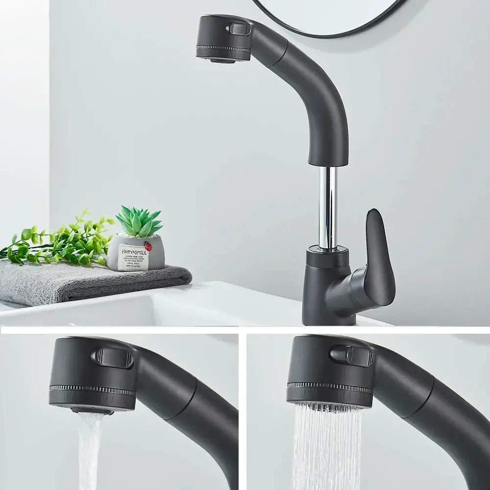 Modern matte black basin faucet with chrome accents and pull-down matte finish for kitchen decorbites black basin use
