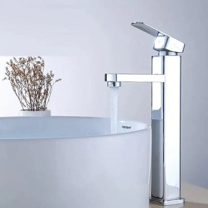 Chrome finished modern waterfall basin mixer with sleek tall rectangular spout by decorbites basin mixer
