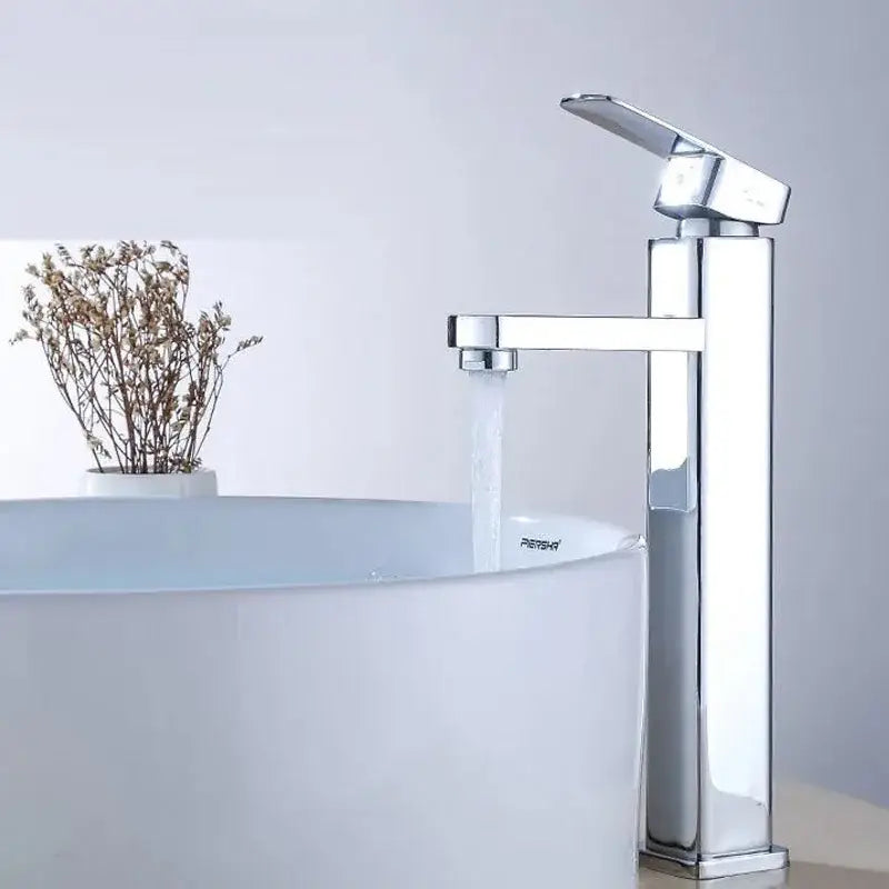 Modern chrome finished waterfall basin mixer with sleek tall rectangular spout for decorbites basin mixer bathroom use