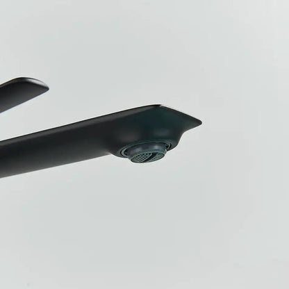 Modern matte black basin mixer bathroom vanity tap with sleek angular design and circular spray nozzle decorbites black basin