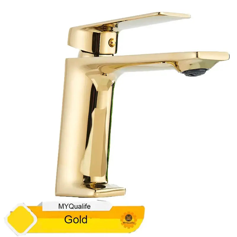Gold-finished modern bathroom faucet with sleek angular design and polished surface for decorbites black basin mixer tap
