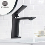 Modern matte black basin mixer tap with sleek angular design and single lever handle for decorbites black basin use