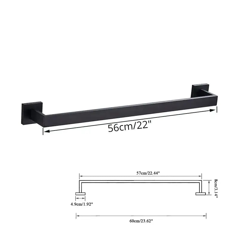 Modern matte black bathroom towel rack with black matte-finished metal and square mounting plates for decorbites black bathroom accessories set