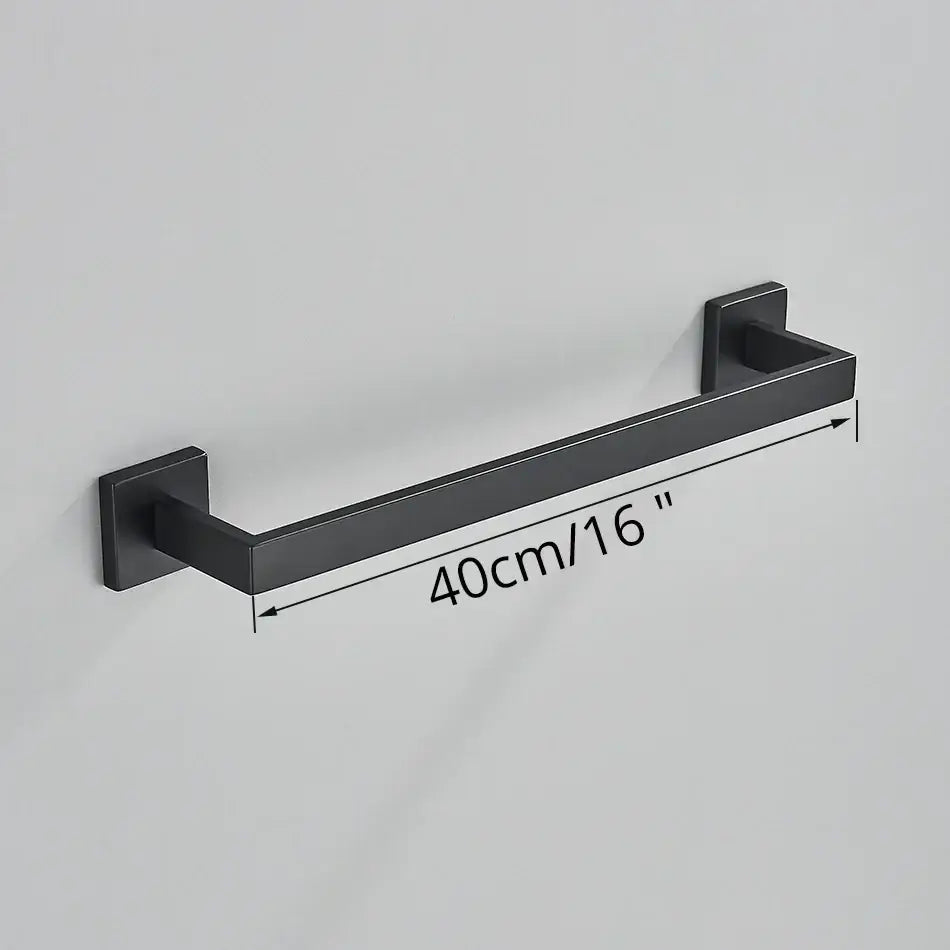 Black matte-finished metal towel rack with square mounting plates from modern decorbites black bathroom accessories set