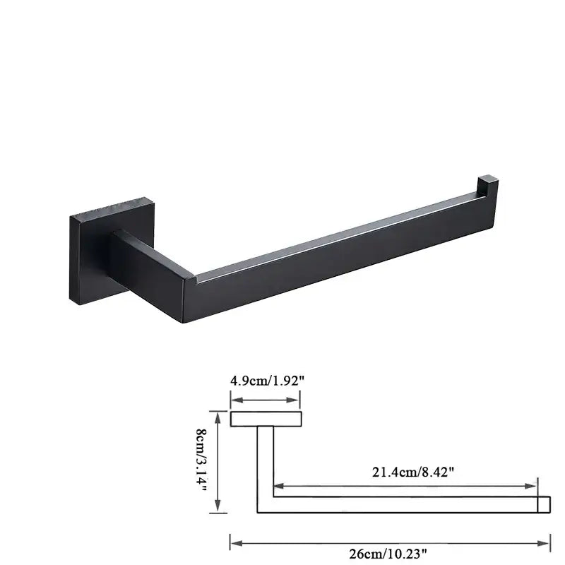 Modern matte black bathroom accessories set featuring a black matte-finished metal towel rack for decorbites black bathroom decor
