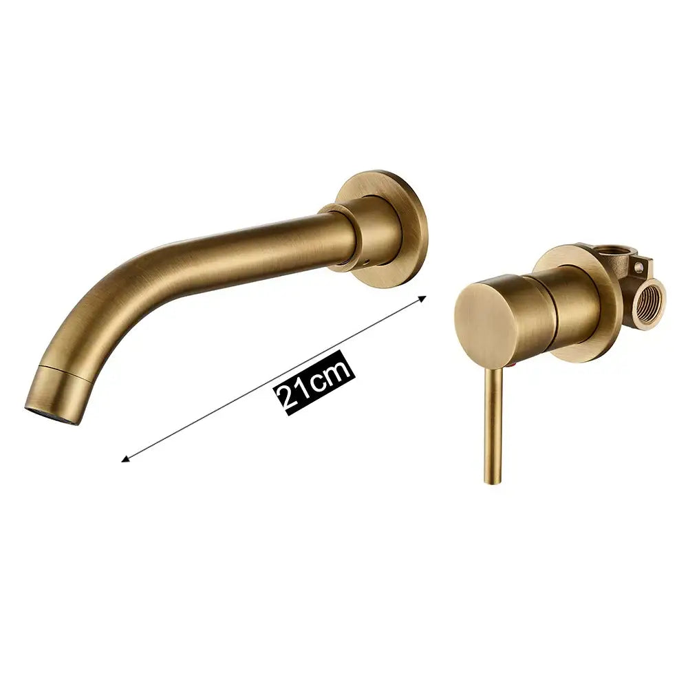 Brass-finished wall-mounted bathroom faucet set with handle for modern matte black bathroom faucet set installation