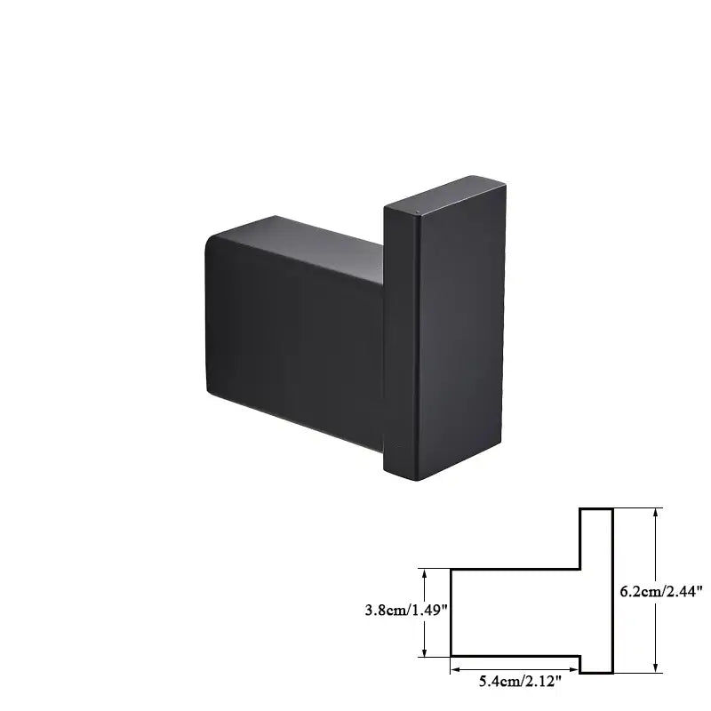 Modern matte black rectangular wall hook with a minimalist design in a bathroom hardware set for towel organization