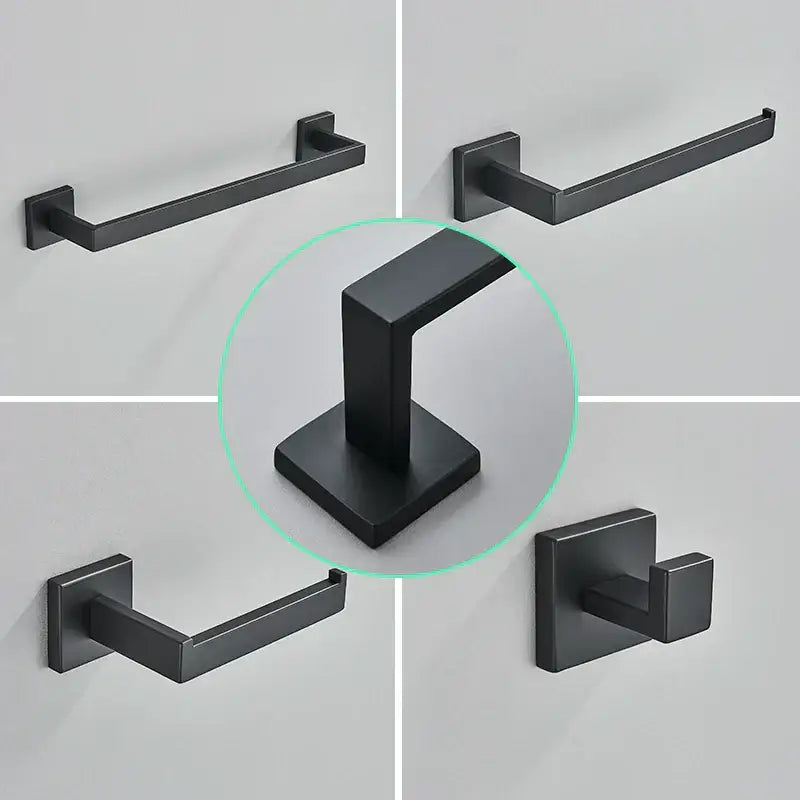 Modern matte black bathroom hardware set with black matte-finished metal towel bar toilet paper holder and hook decorbites black bathroom