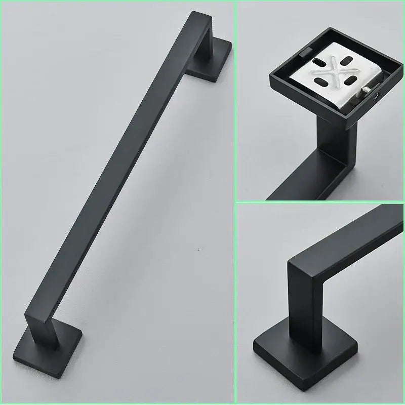 Modern matte black bathroom hardware set featuring a black bathroom hardware towel bar with a square base decorbites black bathroom