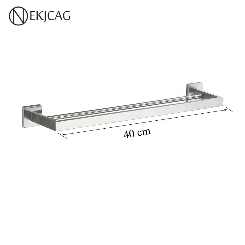 40 cm long double-tiered stainless steel towel rack with sleek modern design in decorbites black bathroom set