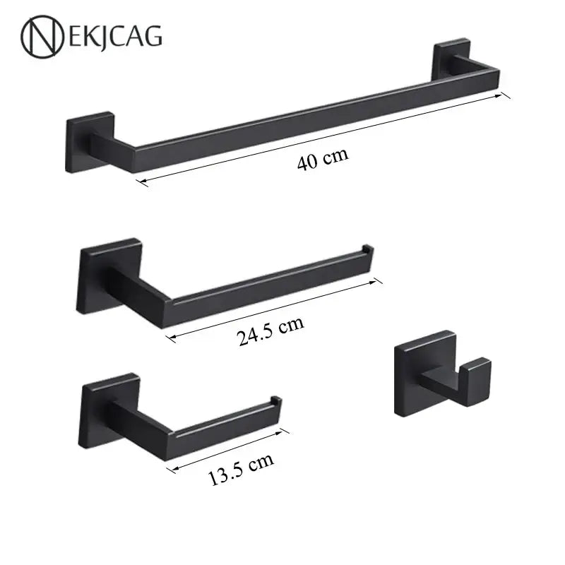 Modern matte black bathroom set featuring black matte-finished metal towel rack by nekjcag for decorbites black bathroom decor