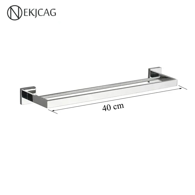 Modern matte black decorbites black bathroom set featuring a 40 cm chrome double-tier towel rack with sleek design