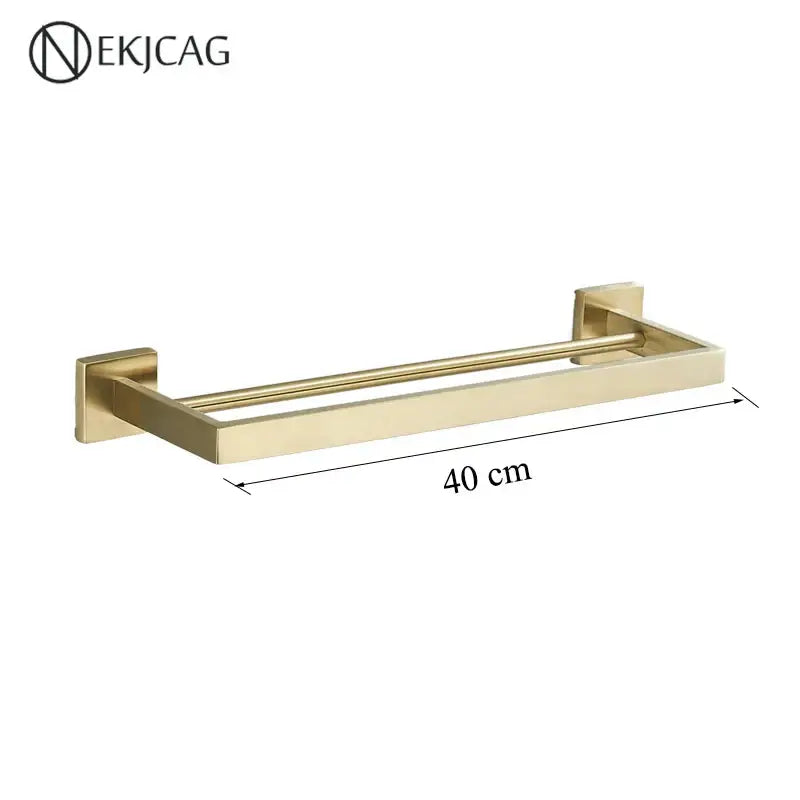 Modern matte black bathroom set featuring a gold finished rectangular towel rack with sleek brushed metal decorbites black bathroom accessory