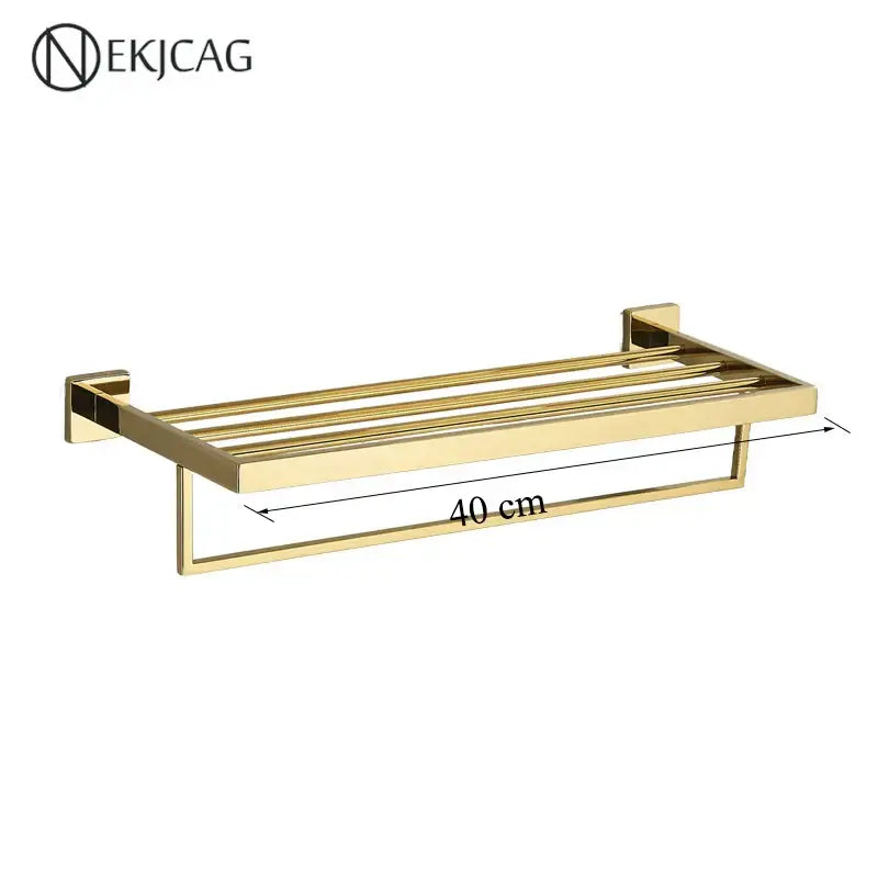 Gold-finished metal towel rack with three bars from decorbites black bathroom set with gold rod accessories