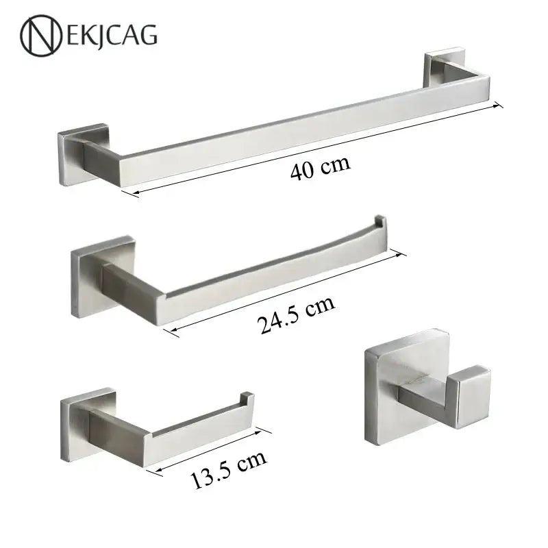 Set of four sleek brushed stainless steel bathroom hardware pieces from nekjcag complementing decorbites black bathroom set