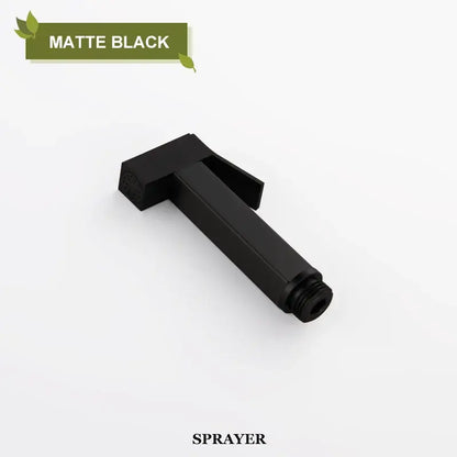 Matte black bidet faucet shower mixer with sleek hexagonal body and modern design for bathroom use