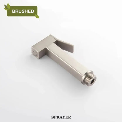 Brushed stainless steel bidet faucet shower with rectangular body and perforated nozzle for modern bathroom use