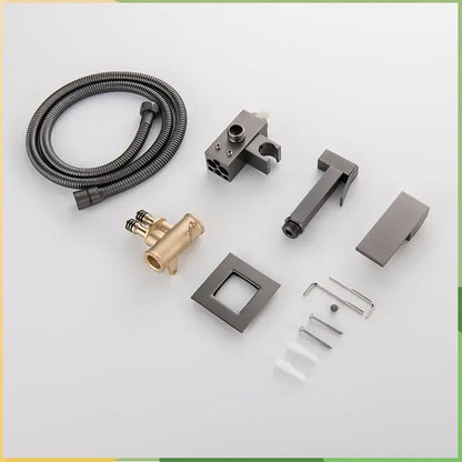 Modern matte black bidet faucet shower mixer with brass valve and flexible hose for bathroom use