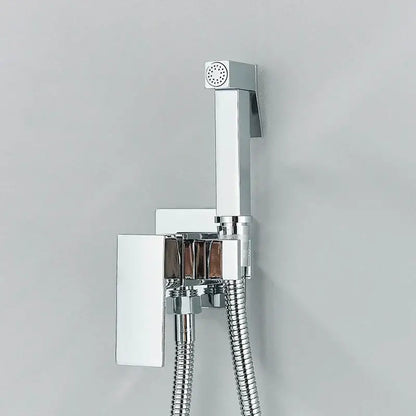 Modern matte black decorbites bidet shower faucet set with chrome rectangular wall-mounted spray and flexible hose