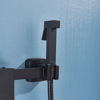Modern matte black bidet shower faucet set featuring a wall-mounted bidet spray with textured grip and sleek design by decorbites bidet