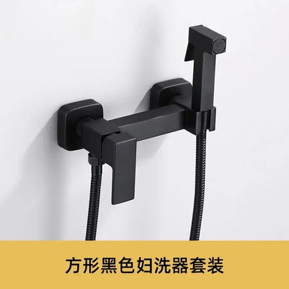 Modern matte black bidet spray gun set with square shape and black matte finish for bathroom handheld use