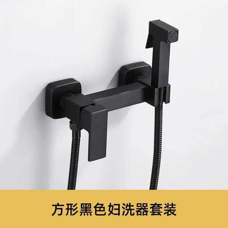 Modern matte black bidet spray gun set with square shape and black matte finish for bathroom handheld use