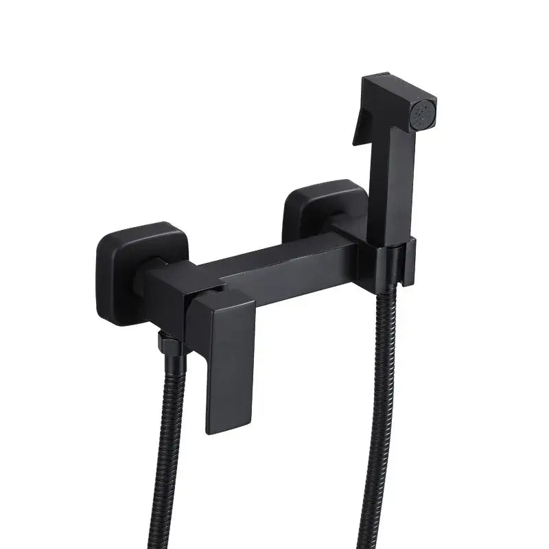 Modern matte black bidet spray gun set with black matte finish faucet handheld showerhead and flexible hoses