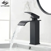 Modern matte black brass bathroom waterfall sink faucet with sleek black brass bathroom decorbites design